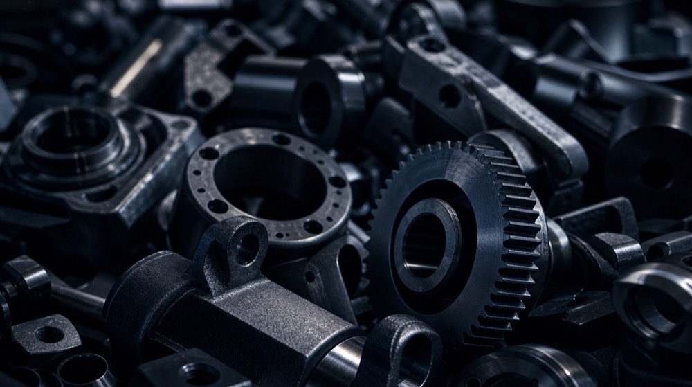 Peças metálicas em processo industrial